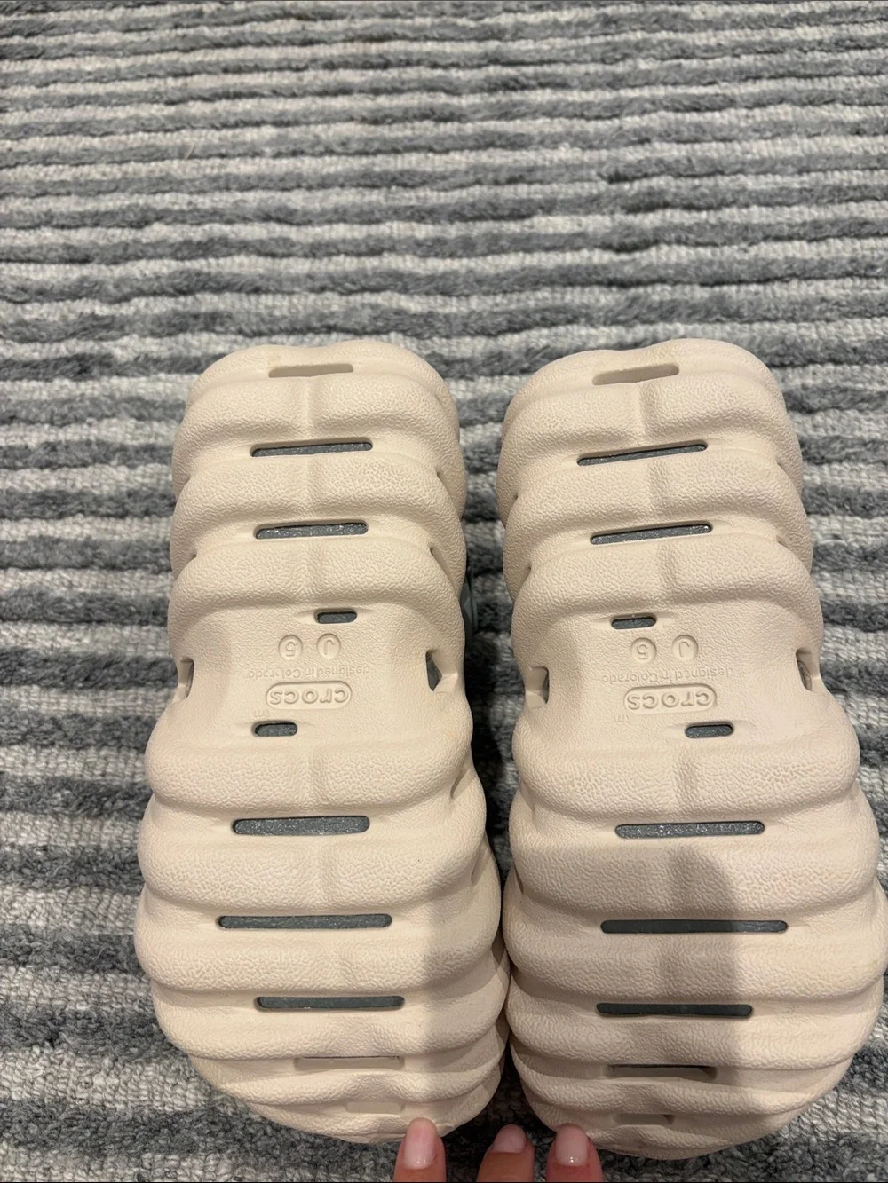 Brand new CROCS Kids Beige Clogs with Gray Heel Strap